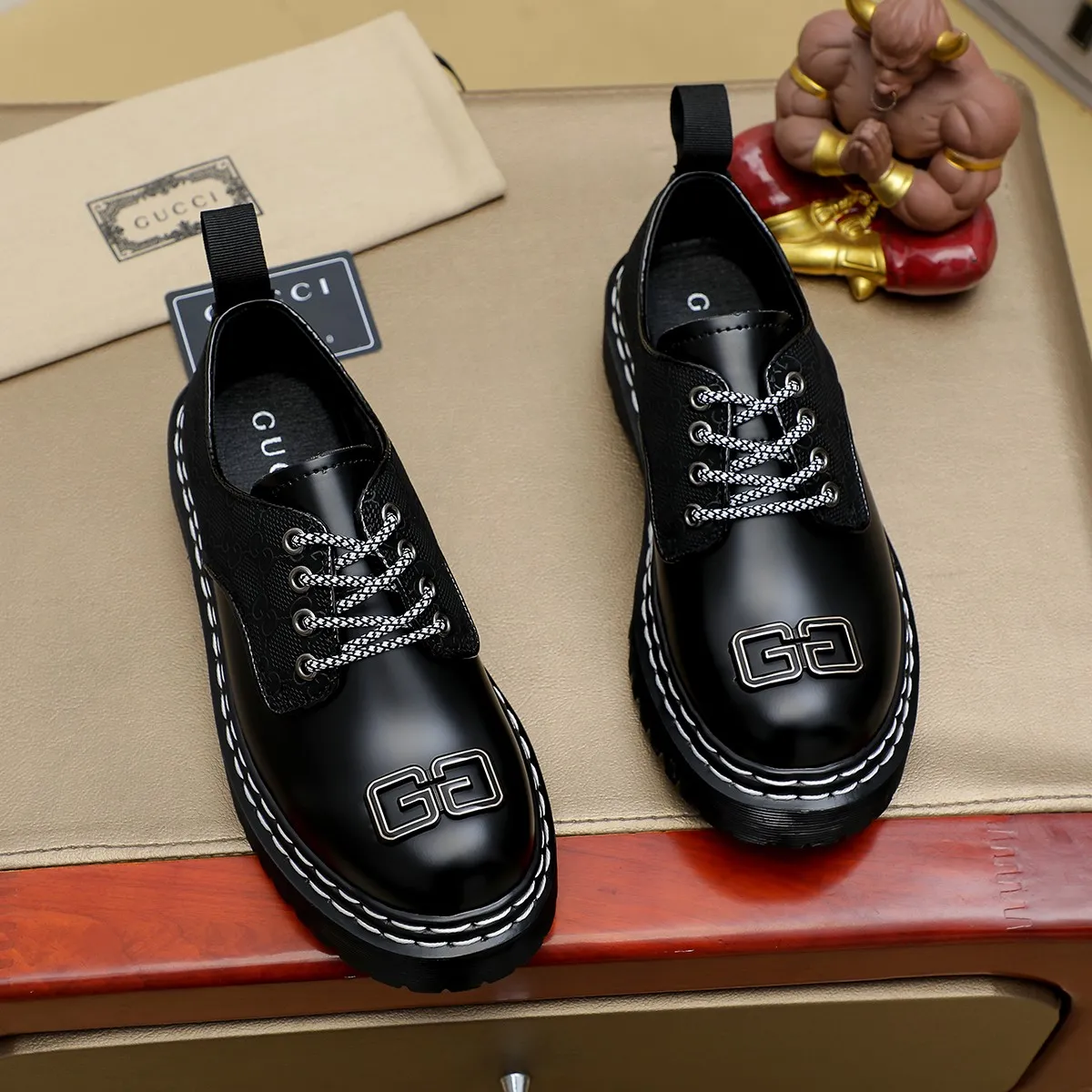 Men's shoes 💰420 💰💰🎩🎩[GUCCI] Counter 1:1⬆️original reproduction, absolute quality🆗original outsole, high-quality imported rubber, wear-resistant and non-slip, never degummed, upper material: imported first-layer cowhide➕anti-slip rubber outsole, official website material, lining material: water-dyed 🐂 leather lining, 2 colors optional! Code number 38-44 (45. Customized)